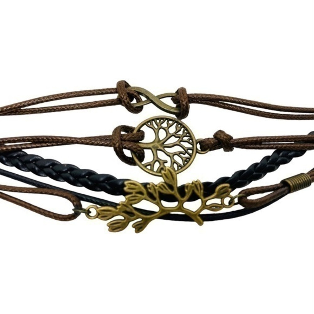 Tree of Life & Infinity Brown & Black Multiple Strand Bracelet
